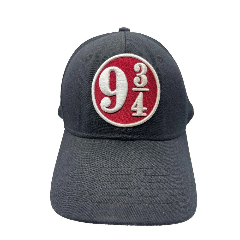 Harry Potter Platform 9 3/4 Fitted Flex Fit Hat Black Crimson Red Underbrim